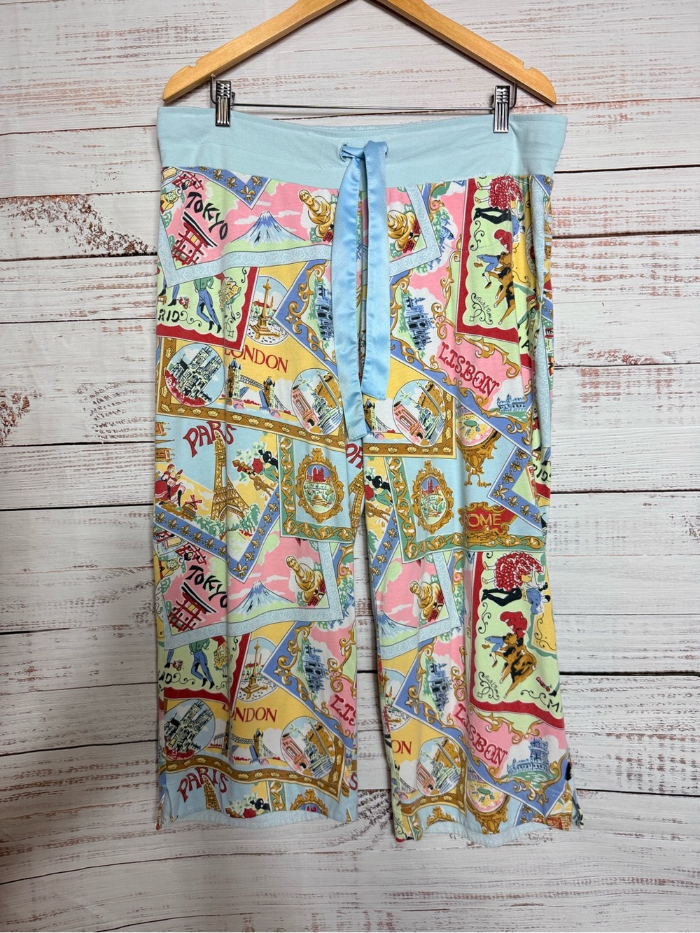 Nick & Nora Light Blue Travel-Print Pajama Pants Vintage Y2K - Picture 2 of 14